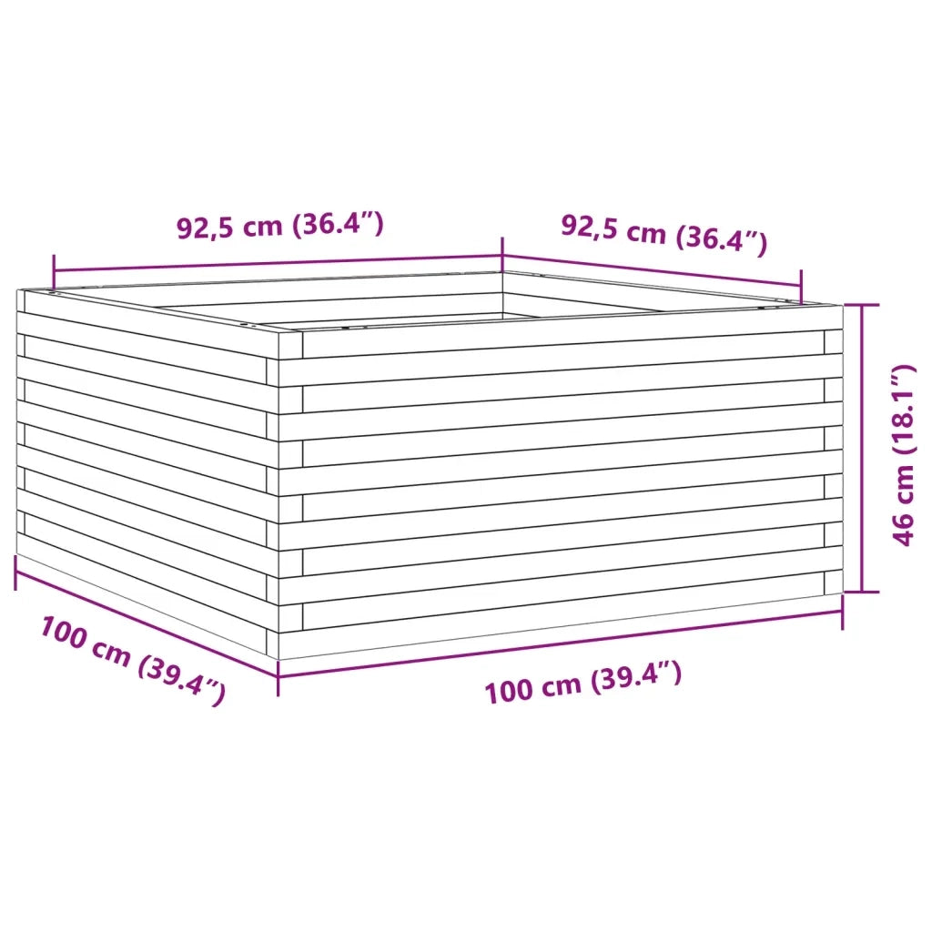Fioriera | Cassetta per fiori | Vaso Giardino 100x100x46 cm Legno Massello Pino