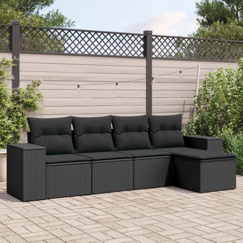 Set Divani da Giardino 5 pz | Set Salotto da Giardino con Cuscini in Polyrattan Nero