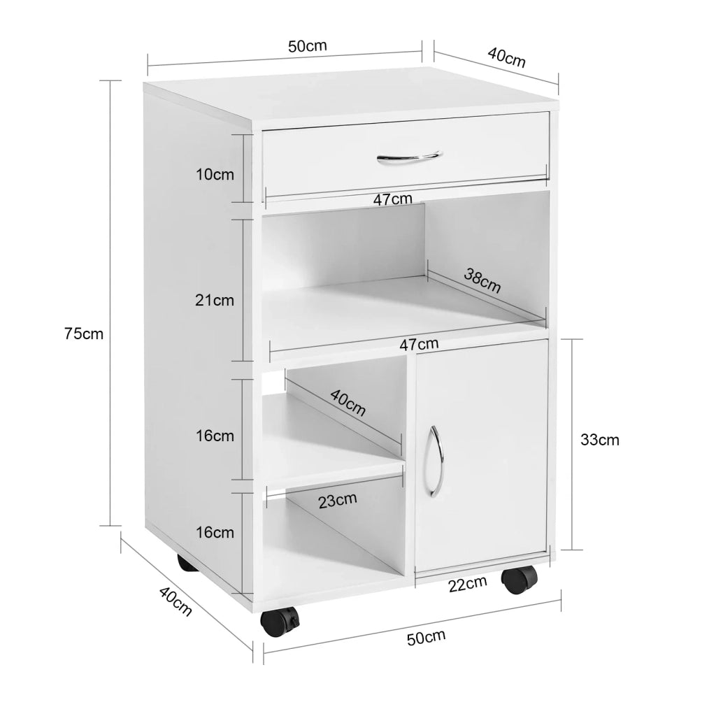 Tavolo stampante con cassetto e porta Carrello Tavolino da salotto Comodino Piccolo Comodino Bianco Comodini L50XP40xA75 cm FBT106-W