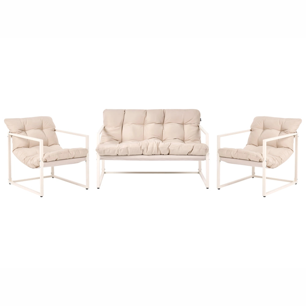 Set da giardino moderno a 4 posti in acciaio zincato con cuscini beige esterno elegante