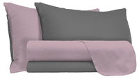 Set Lenzuola Singolo Sopra Sotto e Federe Doubleface Rosa Antico/Fumo