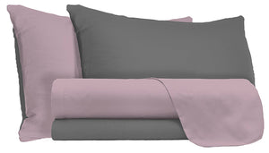 Set Lenzuola Singolo Sopra Sotto e Federe Doubleface Rosa Antico/Fumo