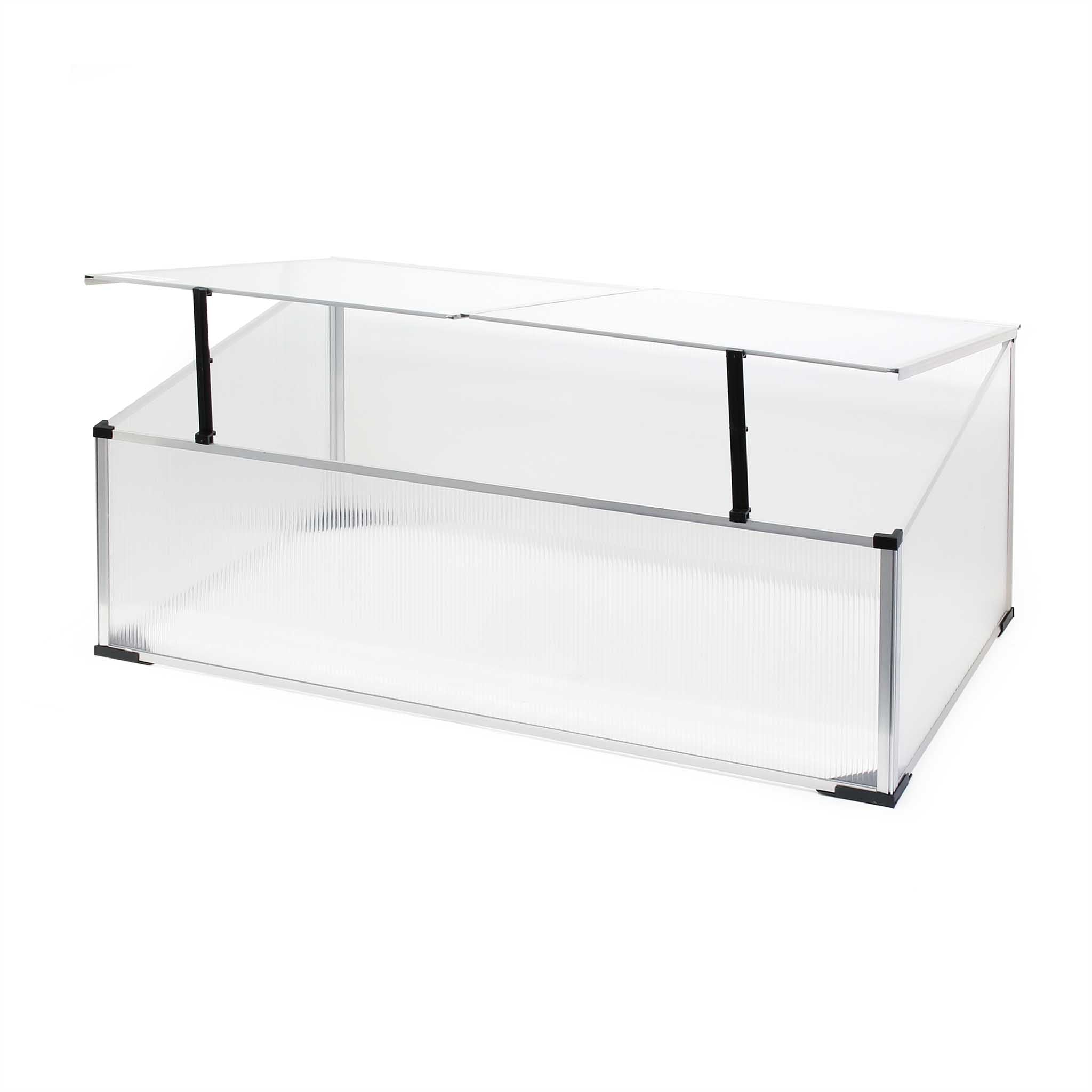 Mini serra in policarbonato trasparente e alluminio 100x60x40cm, tetto apribile