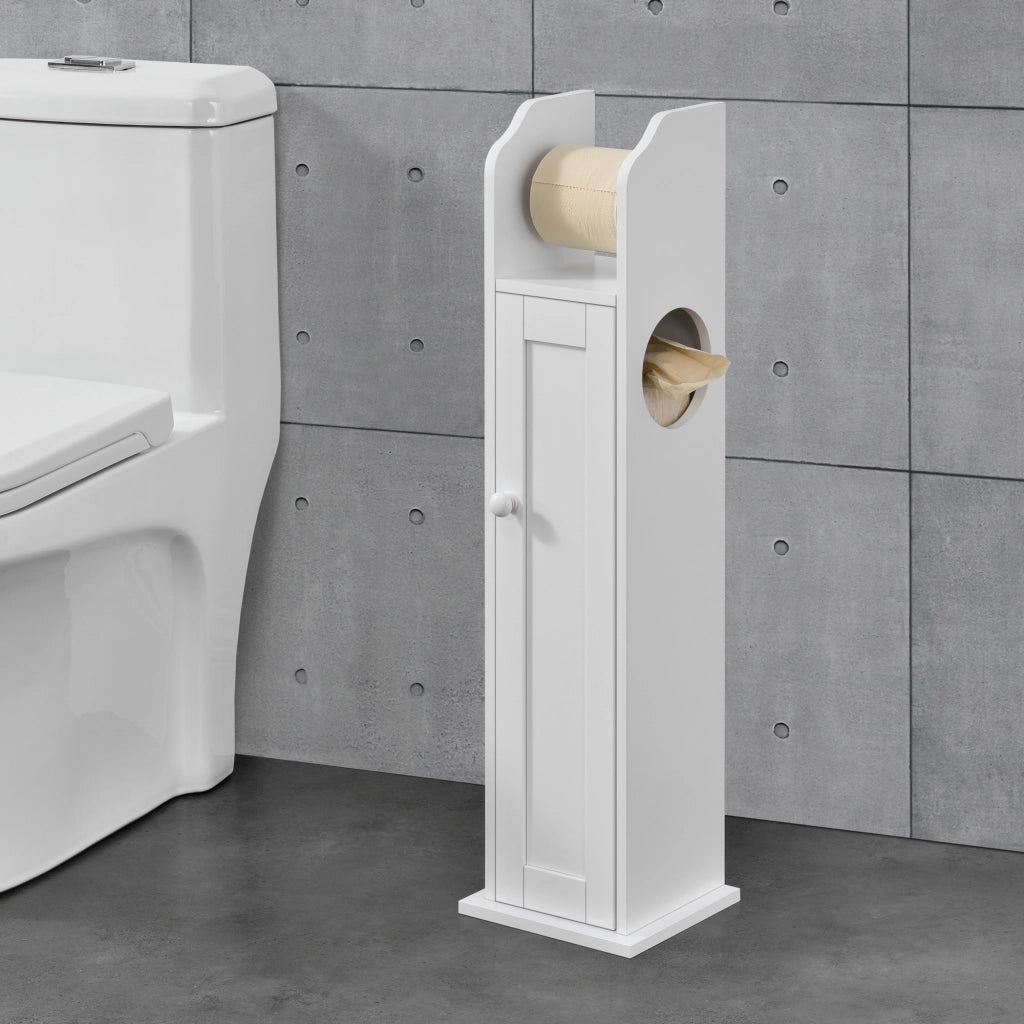 Armadietto Stretto da Bagno con Portarotolo e Vani Portaoggetti 78x20x18 cm - Bianco [en.casa]