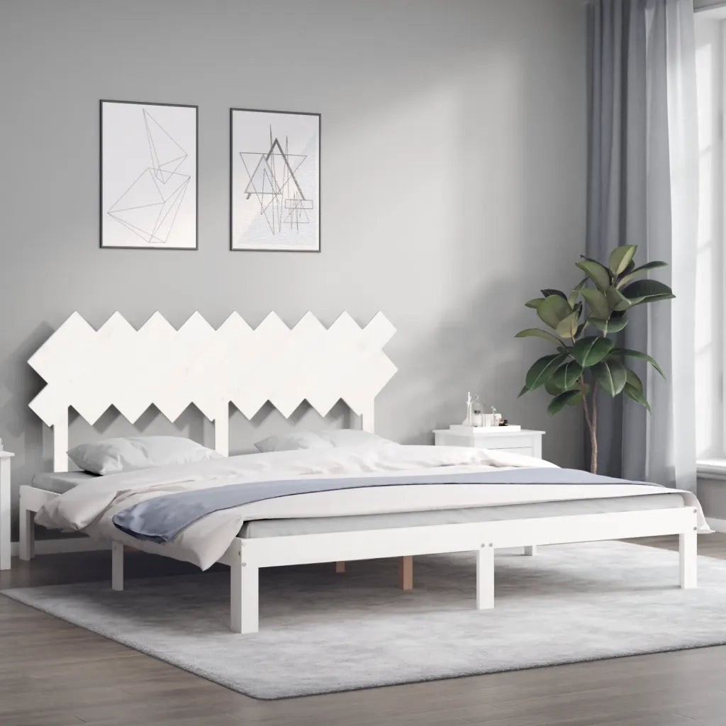 Letto matrimoniale | Letto per adulti | Giroletto Testiera Bianco Super King Size in Legno Massello