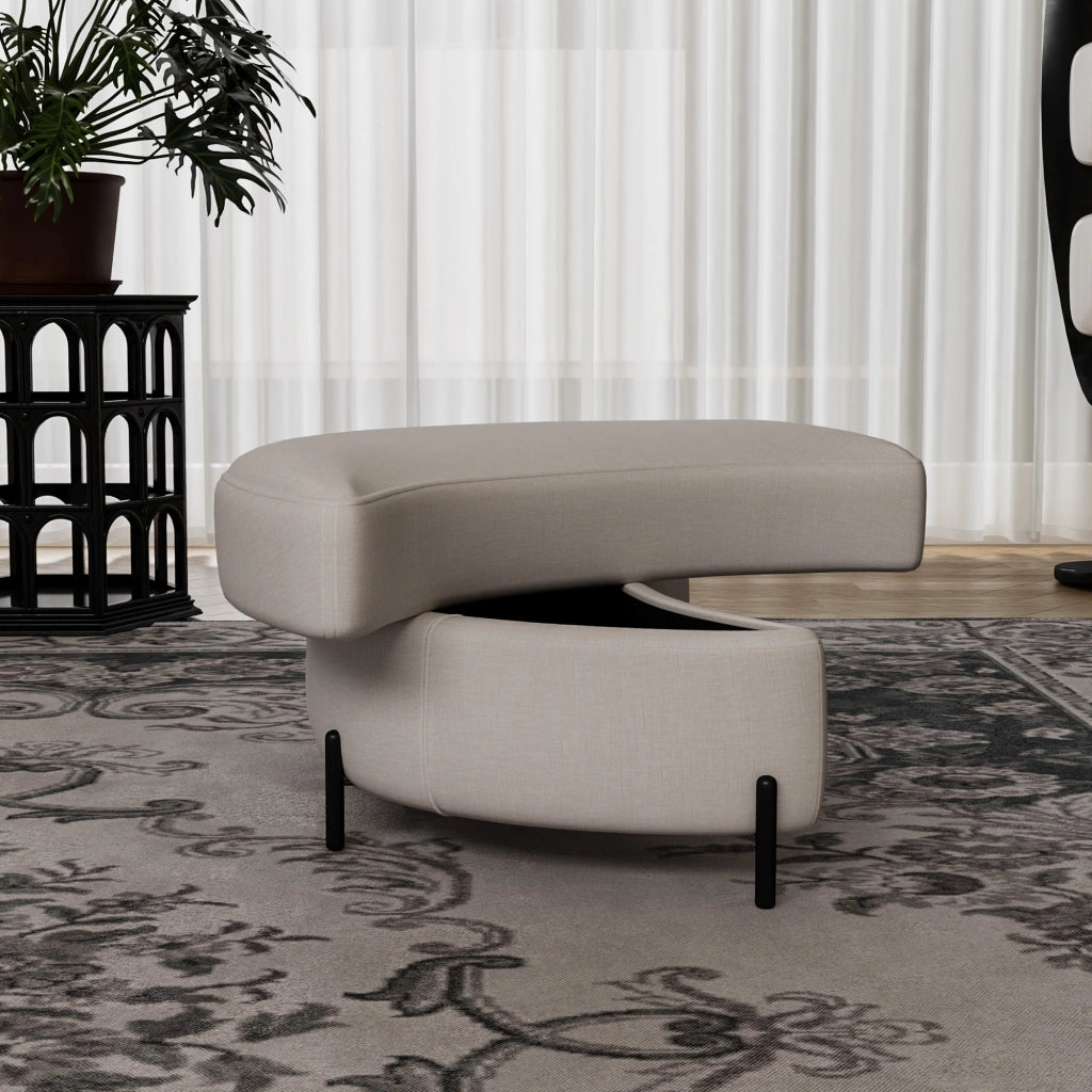 Pouf Poggiapiedi con Vassoio ¨C MINIMAL ¨C Tessuto Chenille, Beige