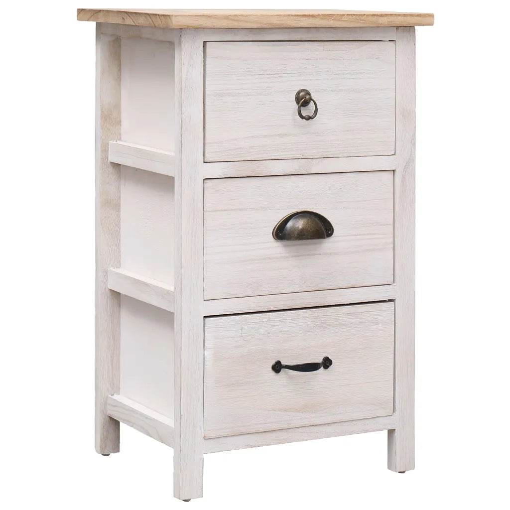 Mobile laterale 35 x 25 x 57 cm con 3 cassetti e pratico ripiano decorativo in legno di paulownia bianca 02_0046457