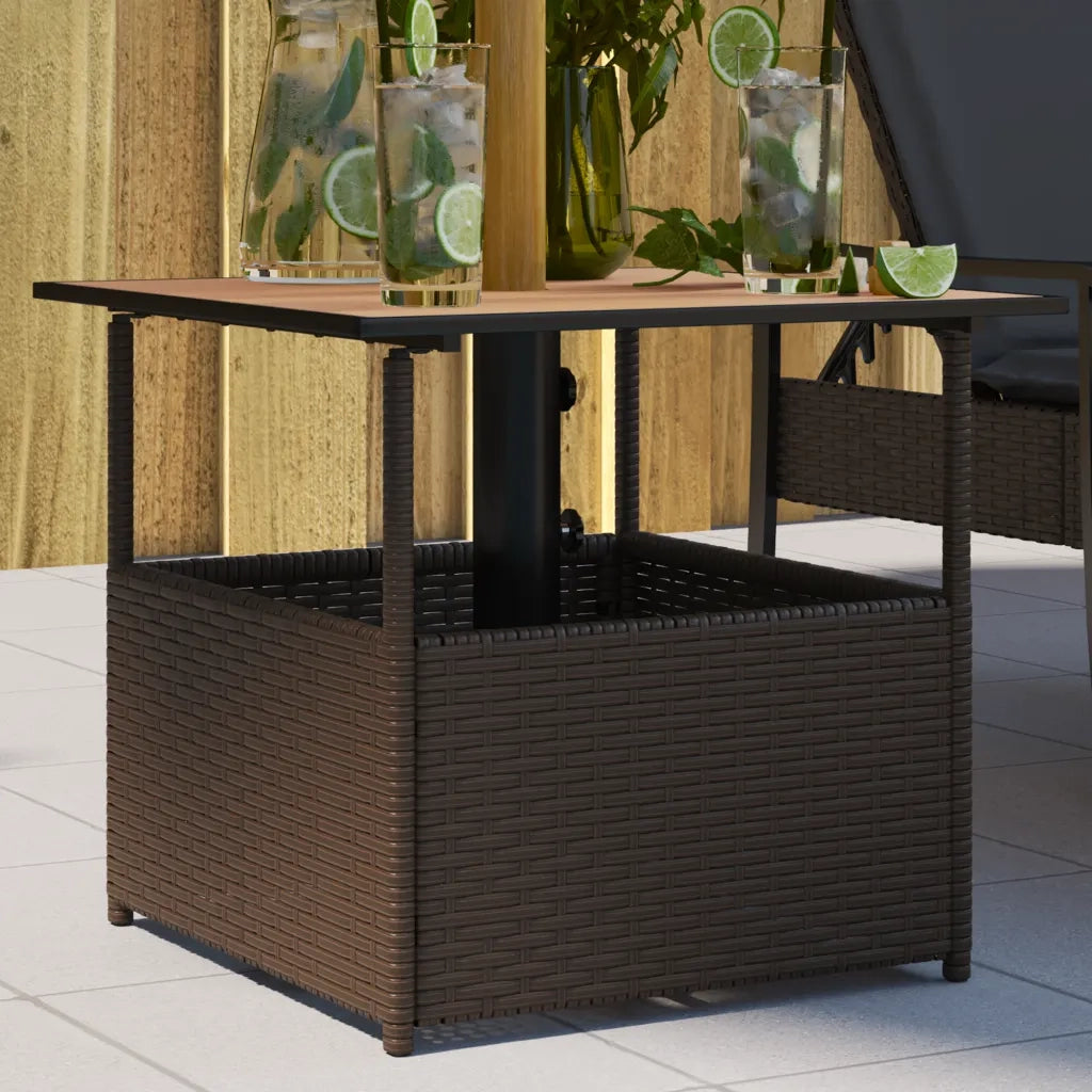 Tavolo Giardino Foro Ombrellone Marrone 55x55x46,5cm Polyrattan 364118