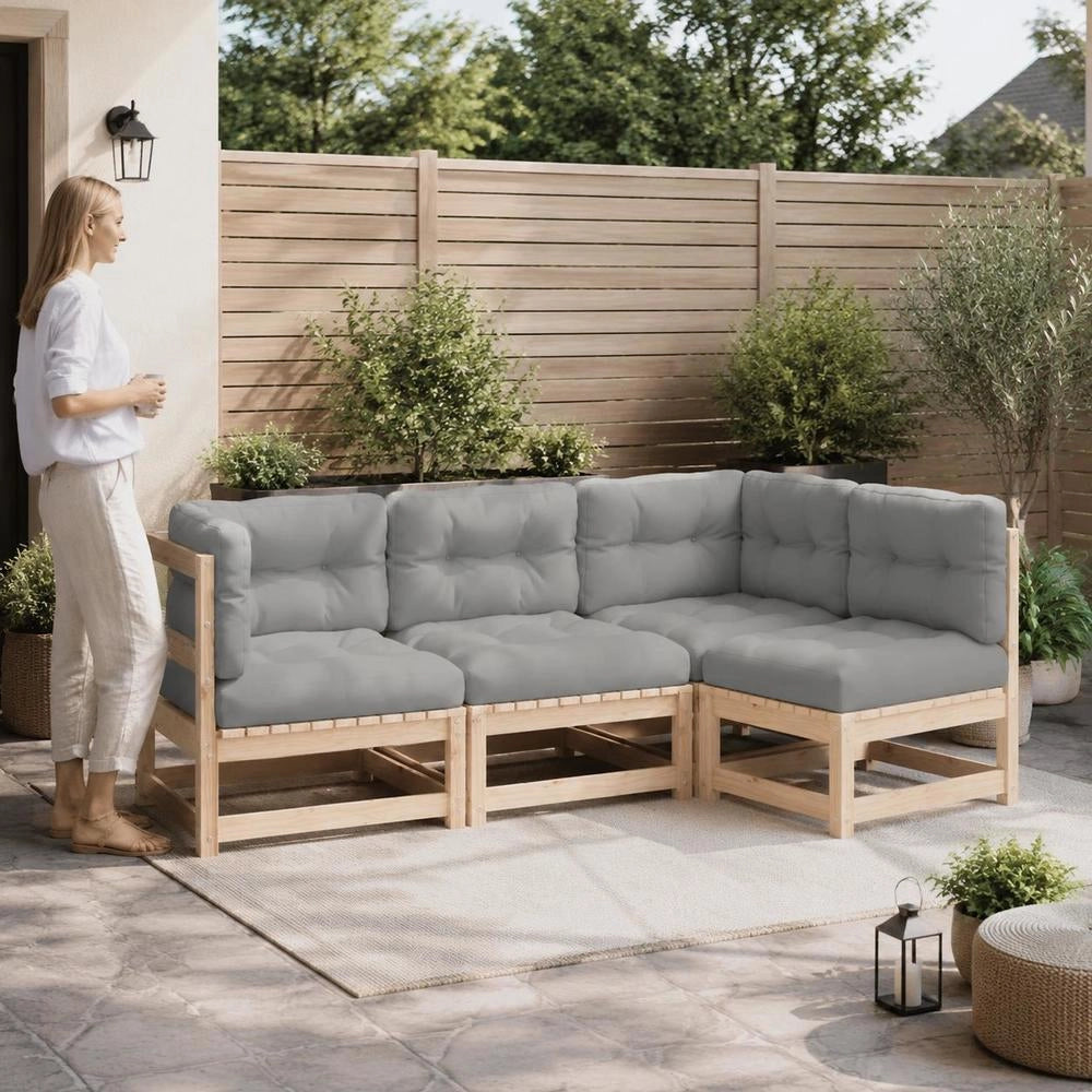 Garden Corner Sofa With Cushions, Solid Pine Wood