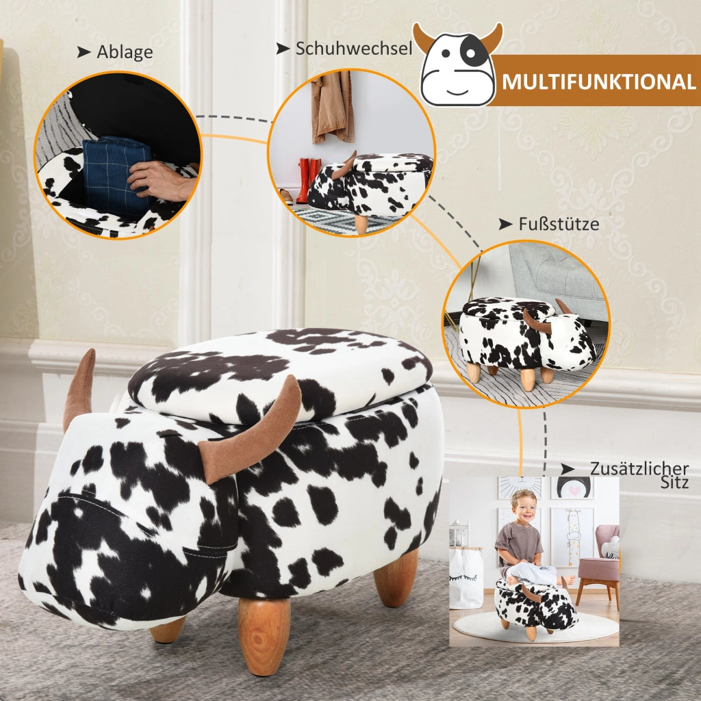 Pouf Sgabello con Stampa Maiale e Stauraum ¨C Zephmum ¨C Nero+Bianco 62x35x36 cm