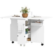 Tavolo pieghevole a 3 livelli con ripiani, box e rotelle ¨C zephmum ¨C MDF bianco 130x80x76.5 cm