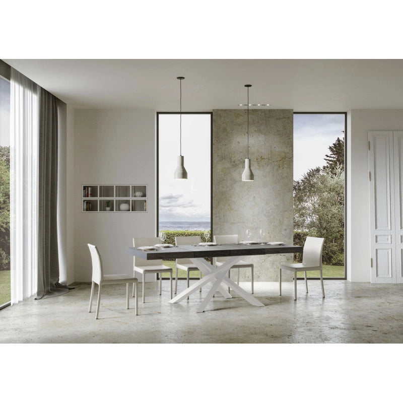 Tavolo allungabile 140/400x90 cm Volantis Premium telaio Bianche - Cemento