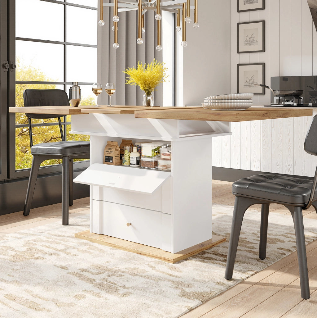 Tavolo da pranzo allungabile 110-140x80x75 cm con vano portaoggetti; MDF e metallo