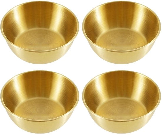 Scatole per snack 12 cm - 4 pezzi - Giallo oro - Scatola per servire - Piccola forma rotonda - Per snack/spetie/sushi