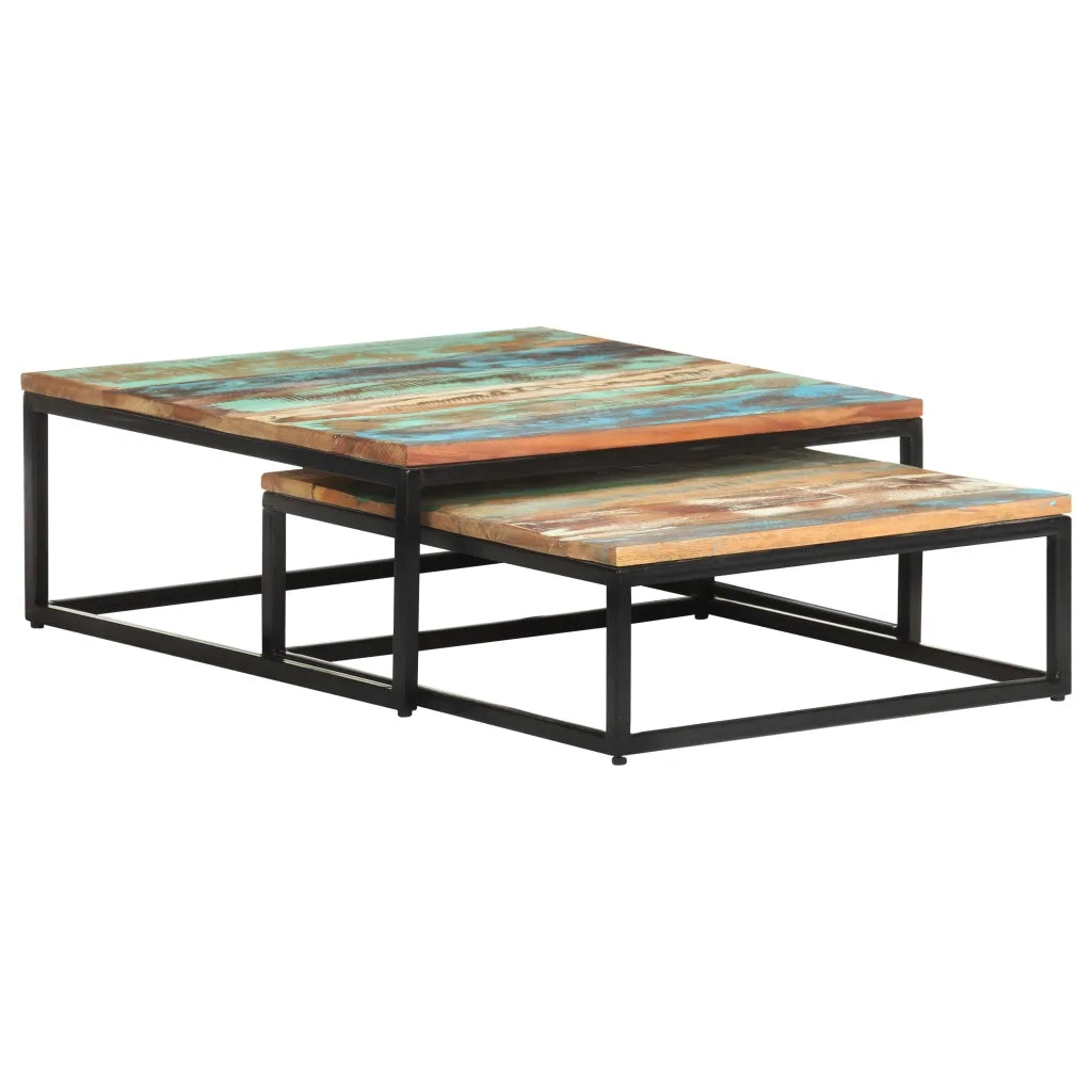 Tavolini da Salotto Impilabili 2 pz Legno Massello di Recupero cod mxl 55644