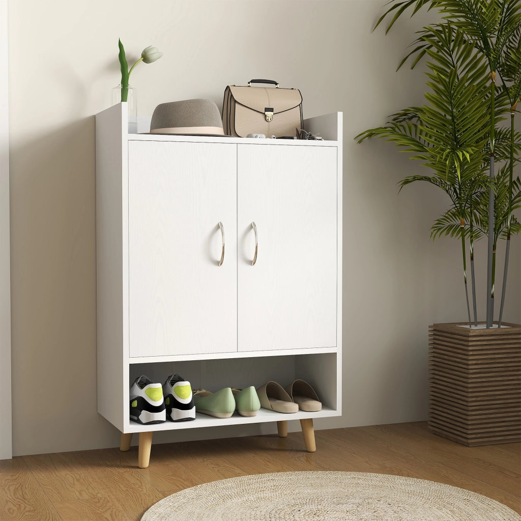 Armadio per scarpe con ante e ripiani - Zephmum- 60 x 30 x 92 cm, Bianco, per 12 scarpe