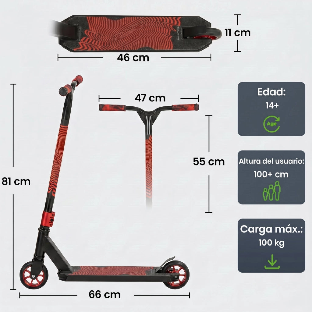 Patinete Freestyle Scooter Acrobatico ¨C zephmum ¨C Rosso con Ruote 120 mm e Giro 360¡ã