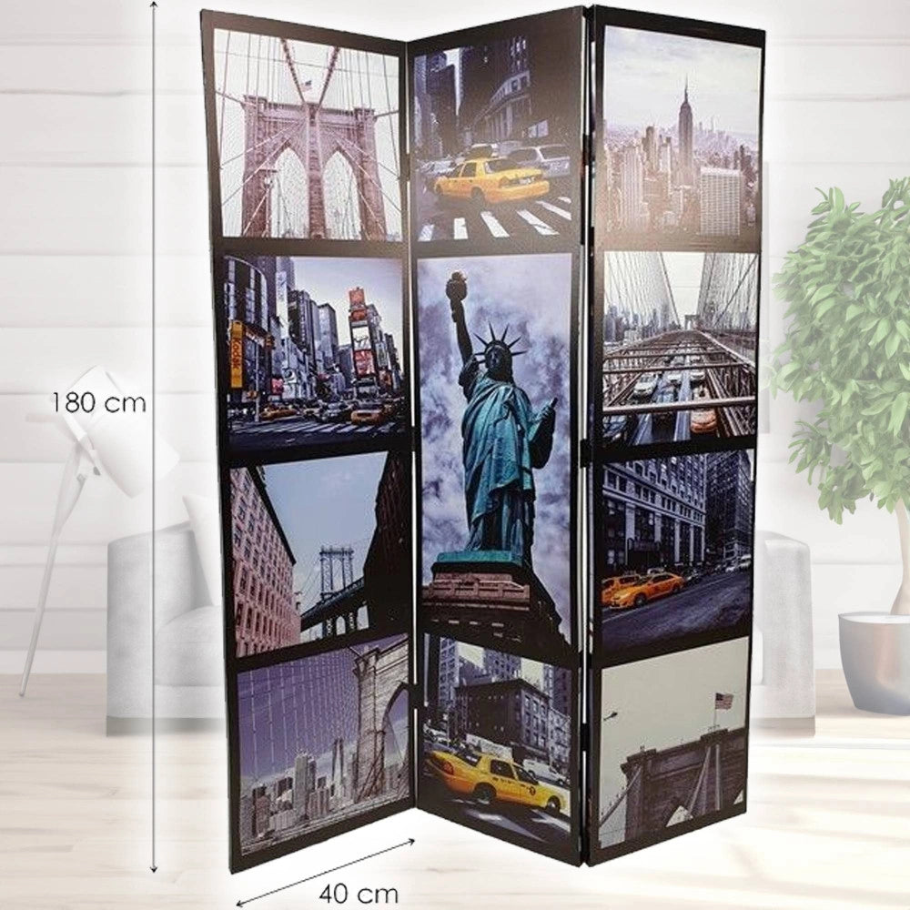 Trade Shop - Paravento Separe Divisorio Con 3 Pannelli 180x120cm Stampa Fronte Retro New York -