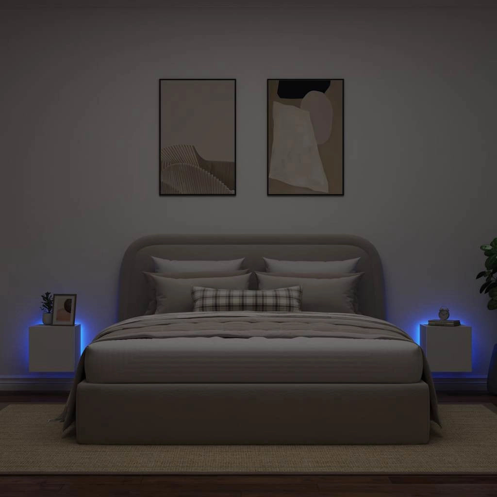 Mobili TV a Parete con Luci LED 2pz Bianchi 30,5x35x30 cmcod mxl 134173