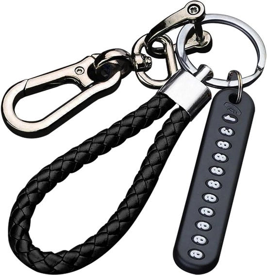 Hanger per chiavi in auto con cinturino in pelle intrecciata - cinturino anti-perdita per auto - rosso ghisa/nero.