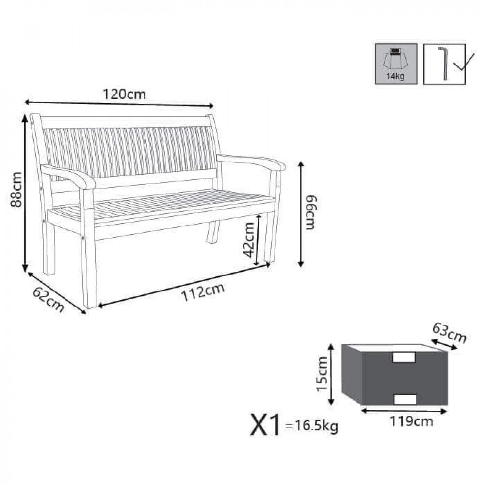 Panca 2 Posti 120x62x88 h cm in Legno Marrone