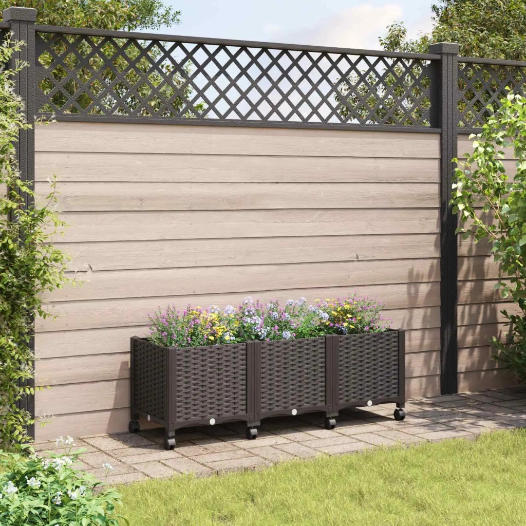 Vaso da Giardino con Ruote Marrone 120 x 40 x 44 cm PP 3423046