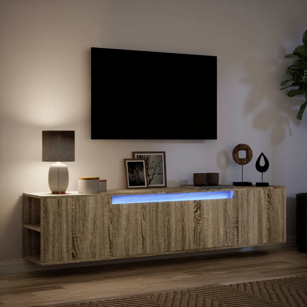 Mobile TV a Parete con LED-Mobile TV a Muro Rovere Sonoma 180x31x39,5 cm