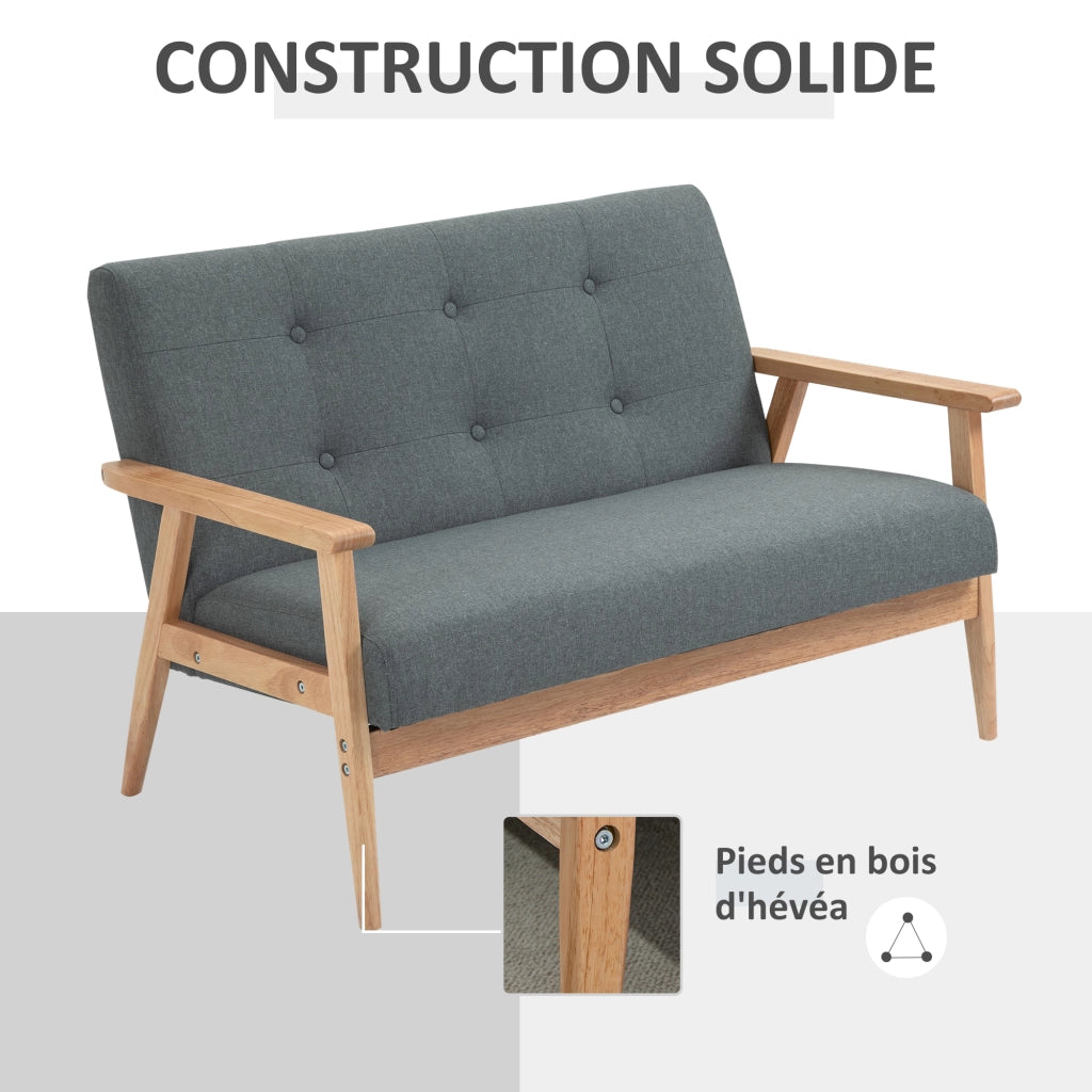 Divano 2 posti scandinavo con braccioli e gambe in legno ¨C zephmum ¨C grigio 115x66.5x73 cm