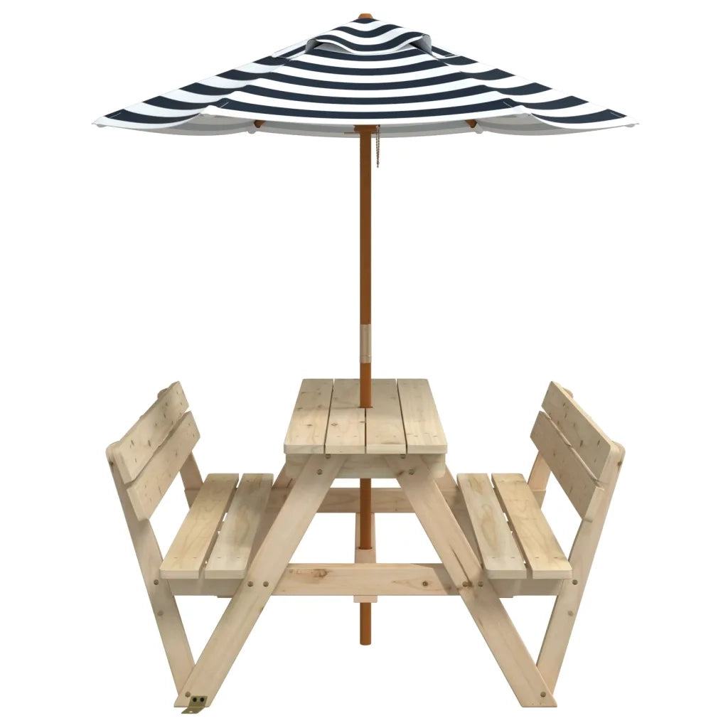 Tavolo da Picnic per 4 Bambini con Ombrellone Legno di Abete 3281618