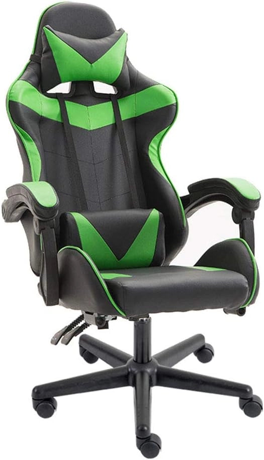 Sedie Gaming, Sedia Portacomputer da Ufficio con Supporto Lombare e Braccioli Imbottiti, Regolabile in Altezza, Ergonomica, Inclinabile 90-135 ° (Nero e Verde)