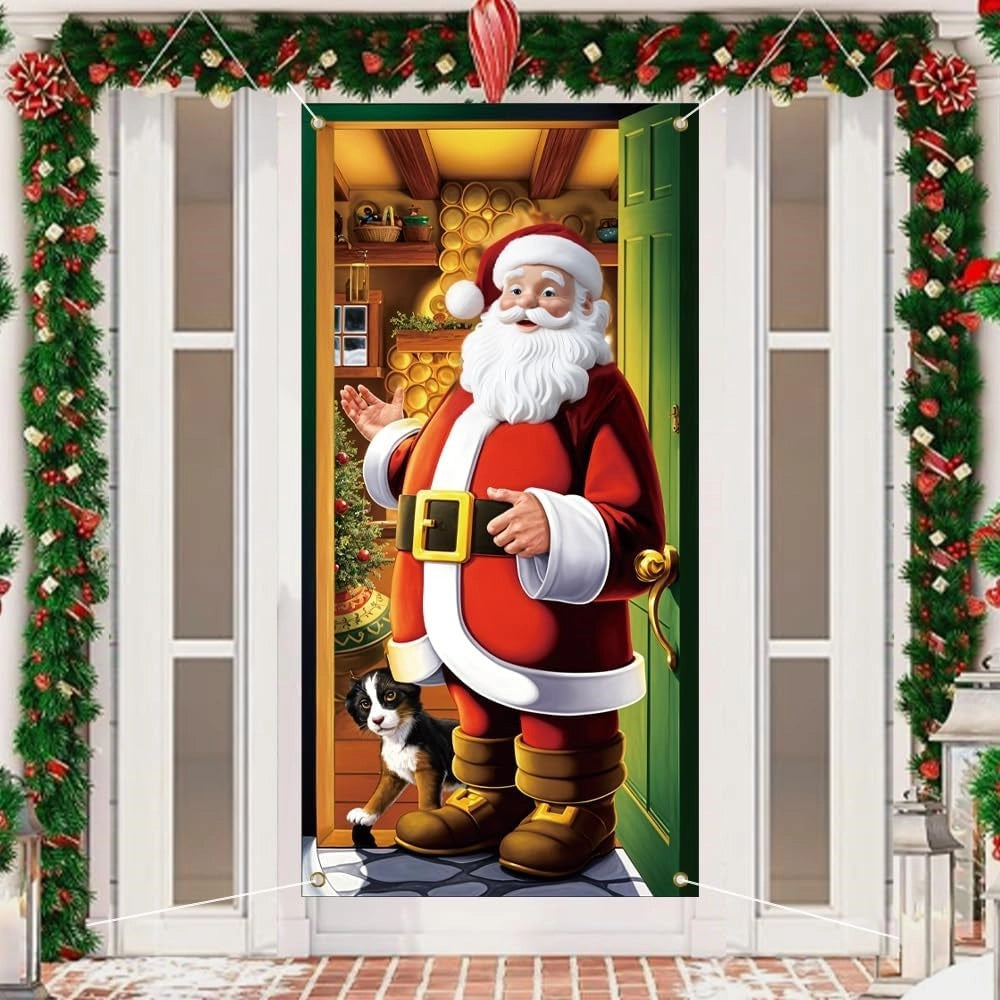 Trade Shop - Copri Porta Natalizio Con Elastico Decorazioni Sfondi Addobbi Natale 90x210 Cm -