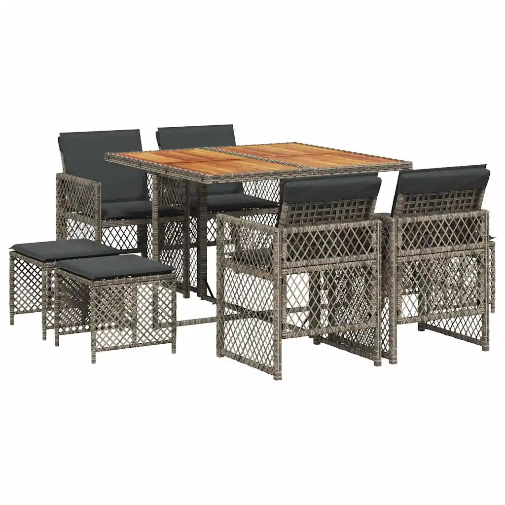 Set da Pranzo da Giardino 9 pz con Cuscini in Polyrattan Grigio 3210782