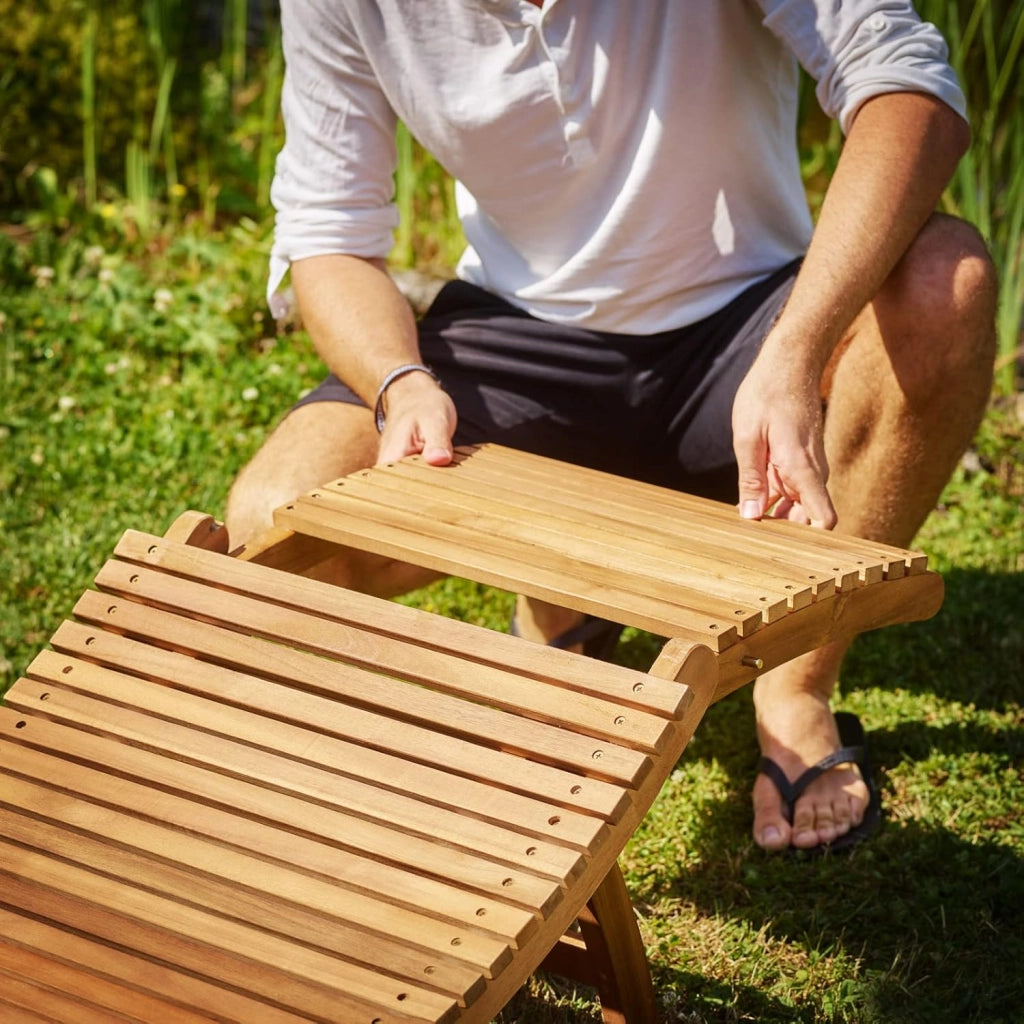 Lettino Prendisole in Legno Acacia Certificato FSC con Maniglia Trasporto Sdraio Esterno Lettini Sauna Sdraie