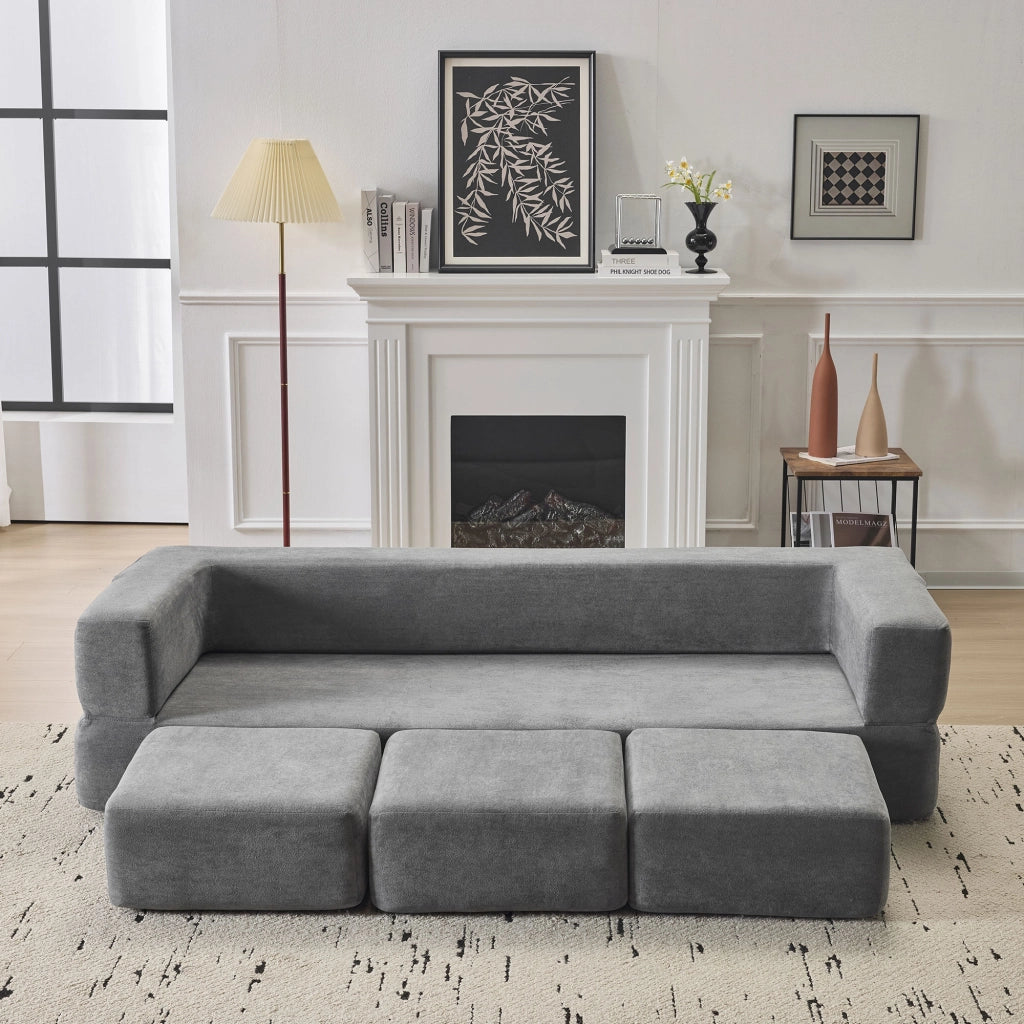 Divano Letto Chenille 3 Posti con Poggiapiedi ¨C Xylo ¨C Grigio