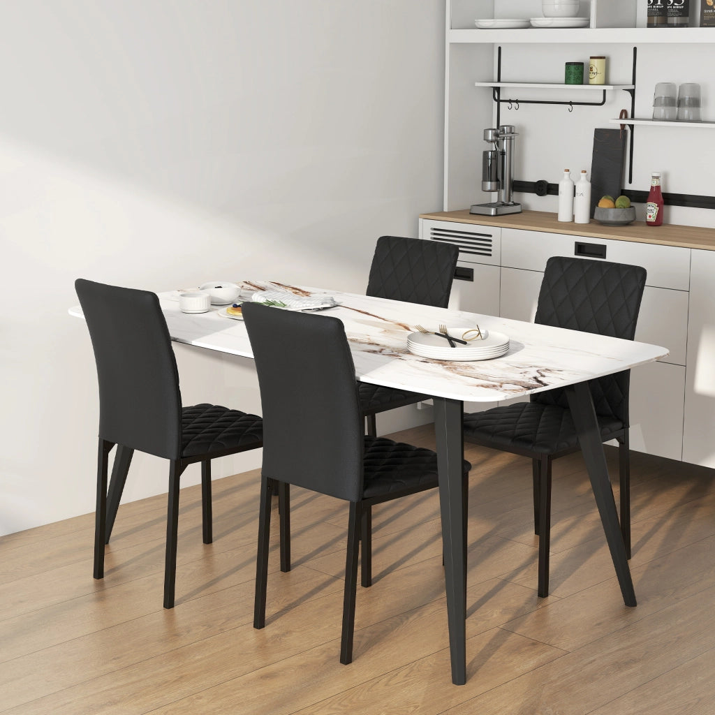 Set 4 Sedie da Pranzo ¨C Xylo ¨C Rivestimento Capitonn¨¦ Nero, Gambe in Metallo, 41x50x91cm