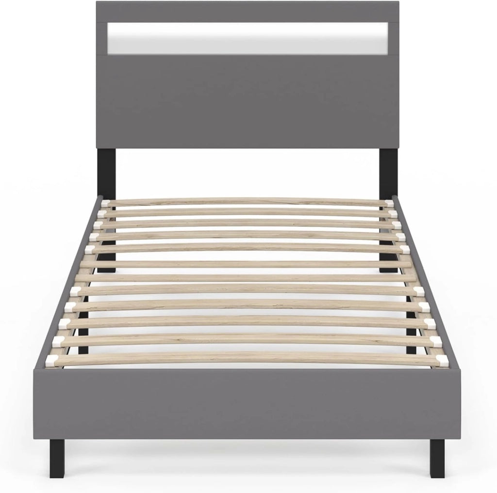Letto singolo NEO con testata LED integrata e rete 90 x 190 cm PVC grigio
