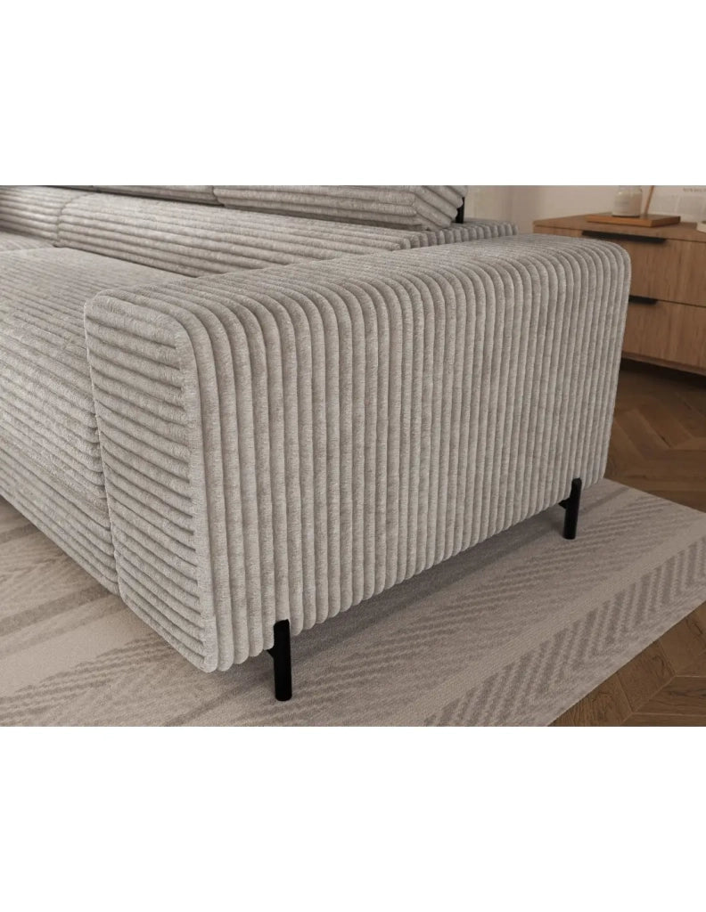 Divano angolare COLESIA convertibile 5 posti bianco crema in velluto a coste – sinistro – 274x200cm