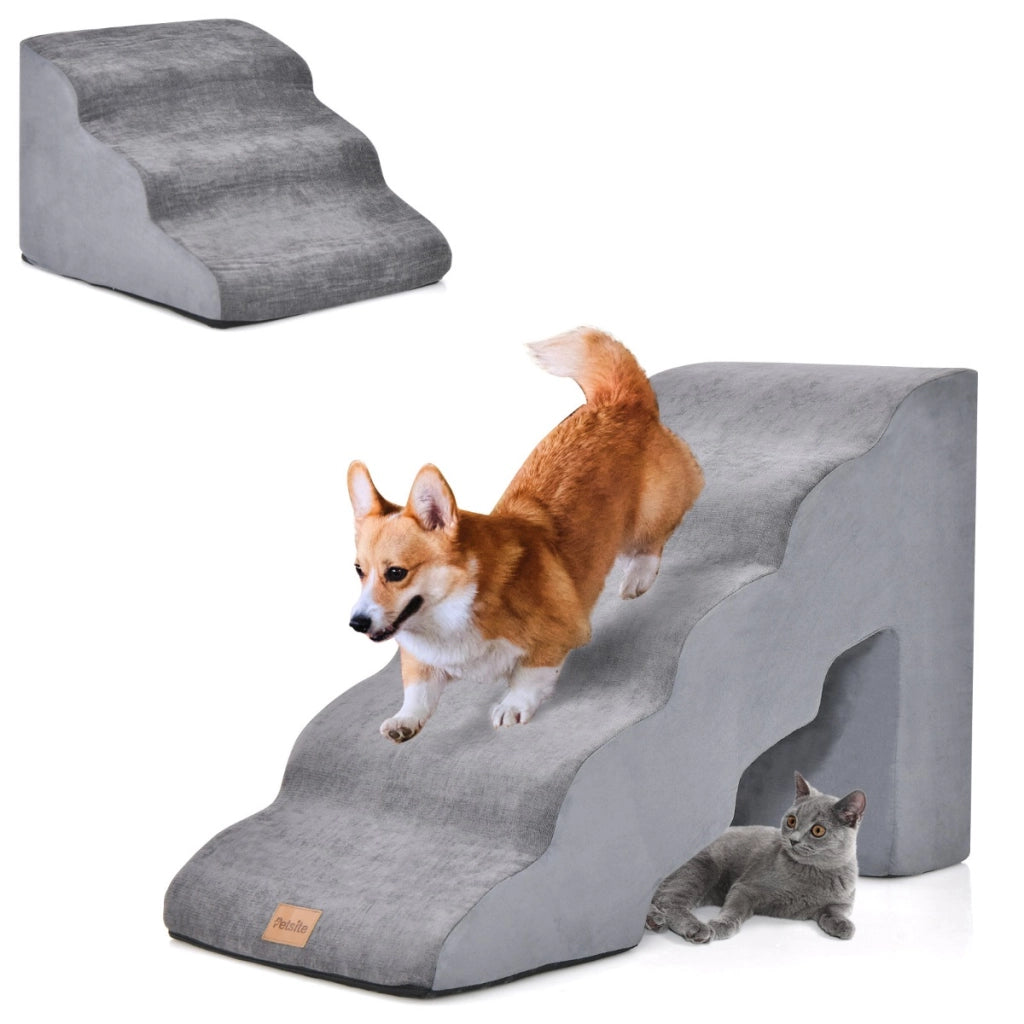 Set di rampe in schiuma per cani con 5 e 3 gradini, Scale morbide per cani antiscivolo alte 56cm e 28cm Grigio-Giochi e accessori per cani