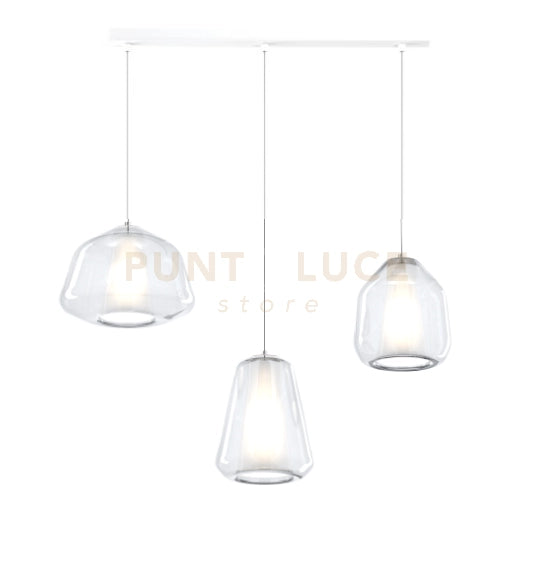 SOSPENSIONE BIANCO 3 LUCI RETTANGOLARE VETRI ALPHA + BETA + GAMMA TRASPARENTI 1176BI-S3 R ABG-TR