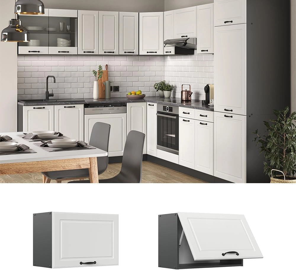Pensile da cucina R-Line, Bianco casa di campagna, 60 cm Piatto, per la libera combinazione all'interno di sistemi cucina modulari