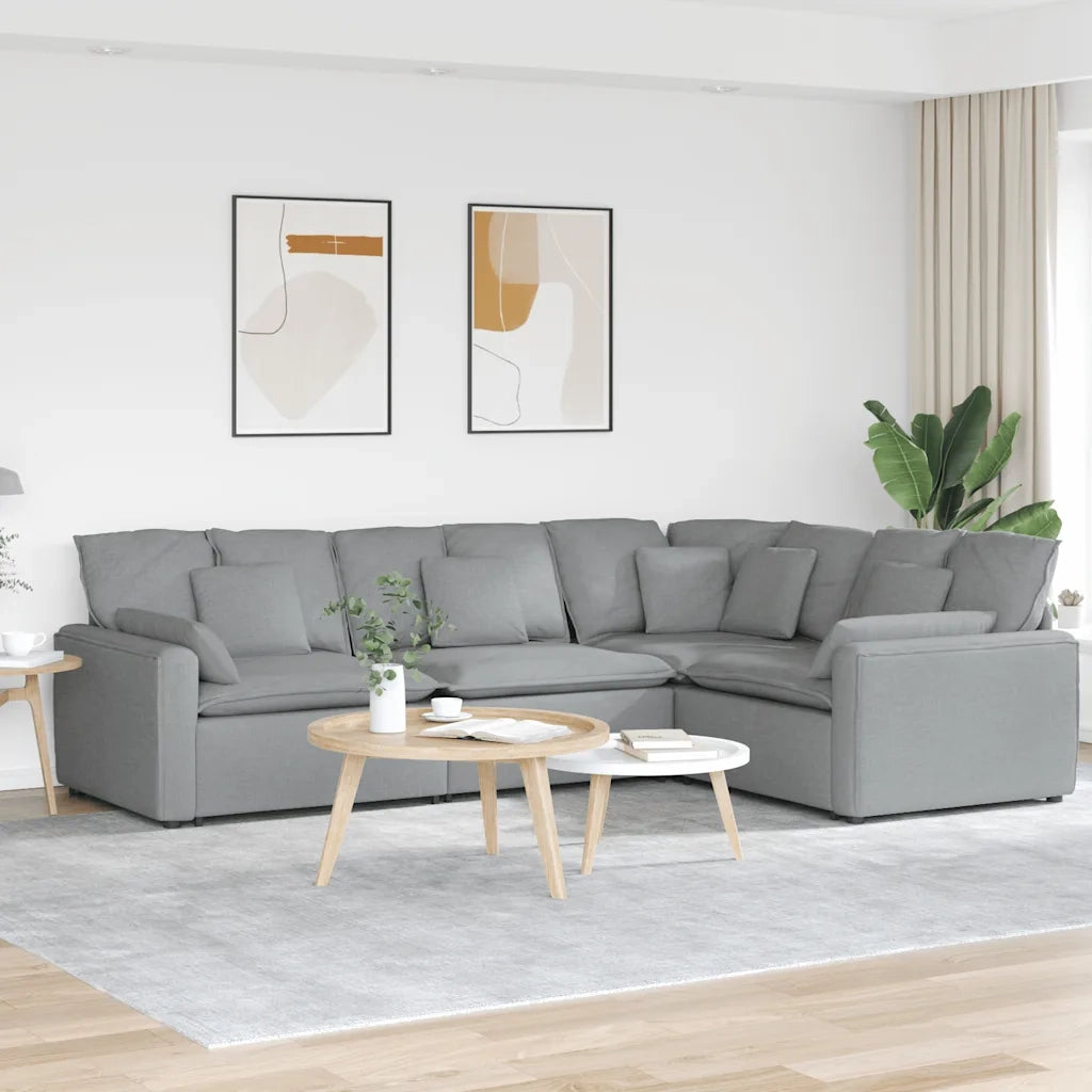 vidaXL Divano Modulare con Cuscini in Tessuto Grigio Chiaro