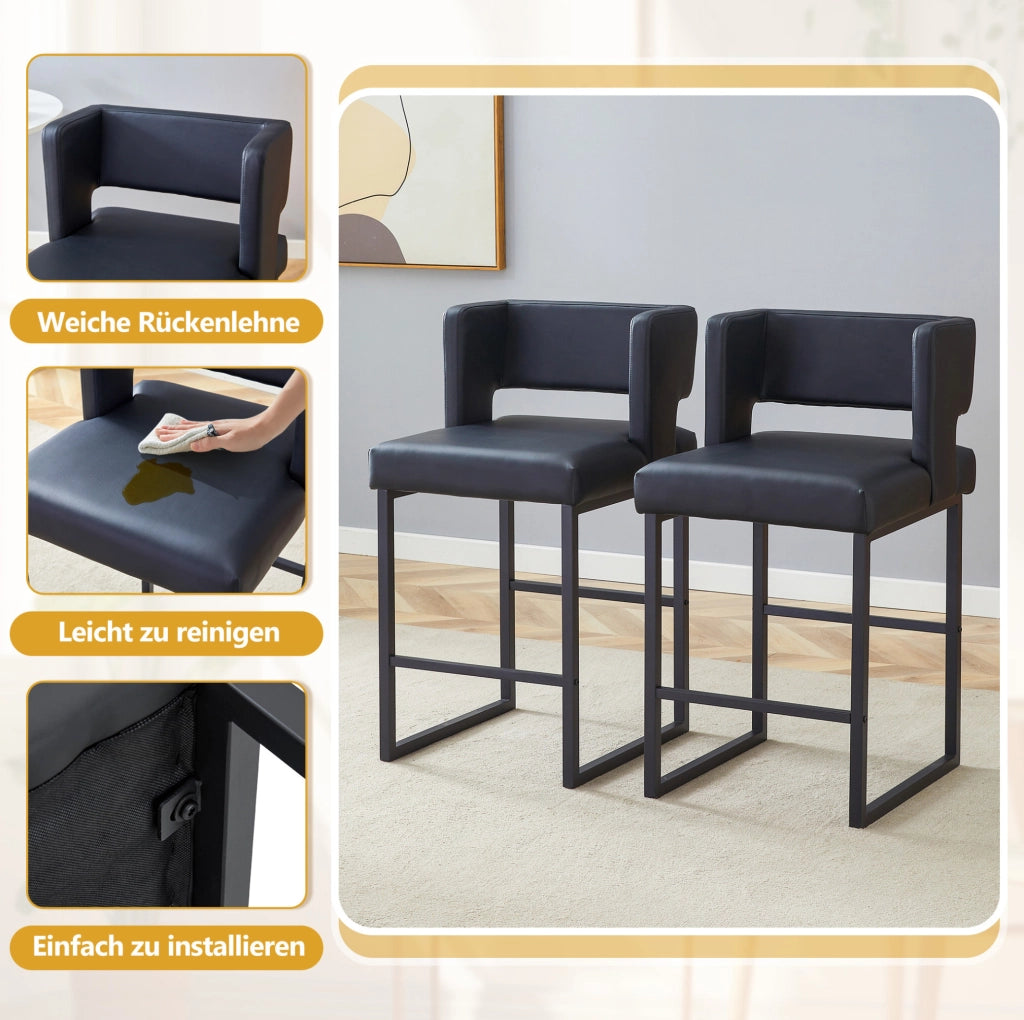 Sgabello da bar nordico nero in PU con gambe in metallo