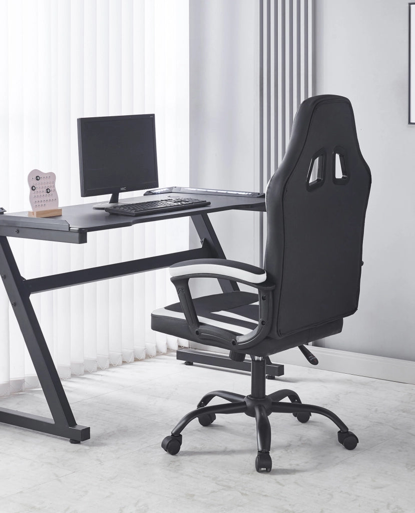 Sedia Gaming Adulto Professionale SimilPelle Reclinabile Con Braccioli Poltrona Ufficio Regolabile in Altezza Pistone Gas Gamer Portata 150 Kg Bianco