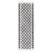 Tappeto in cotone beige e nero con motivo geometrico e nappe 80 x 230 cm camera da letto soggiorno