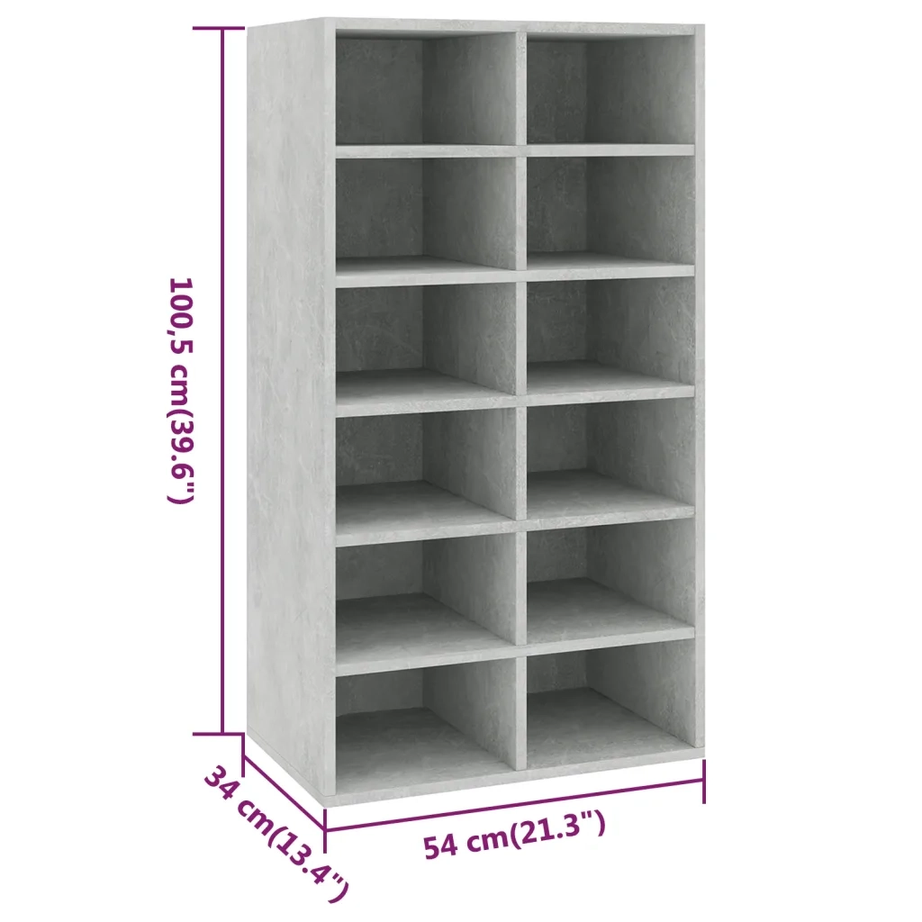 Scarpiera-Scaffale per scarpe Grigio Cemento 54x34x100,5 cm in Legno Multistrato