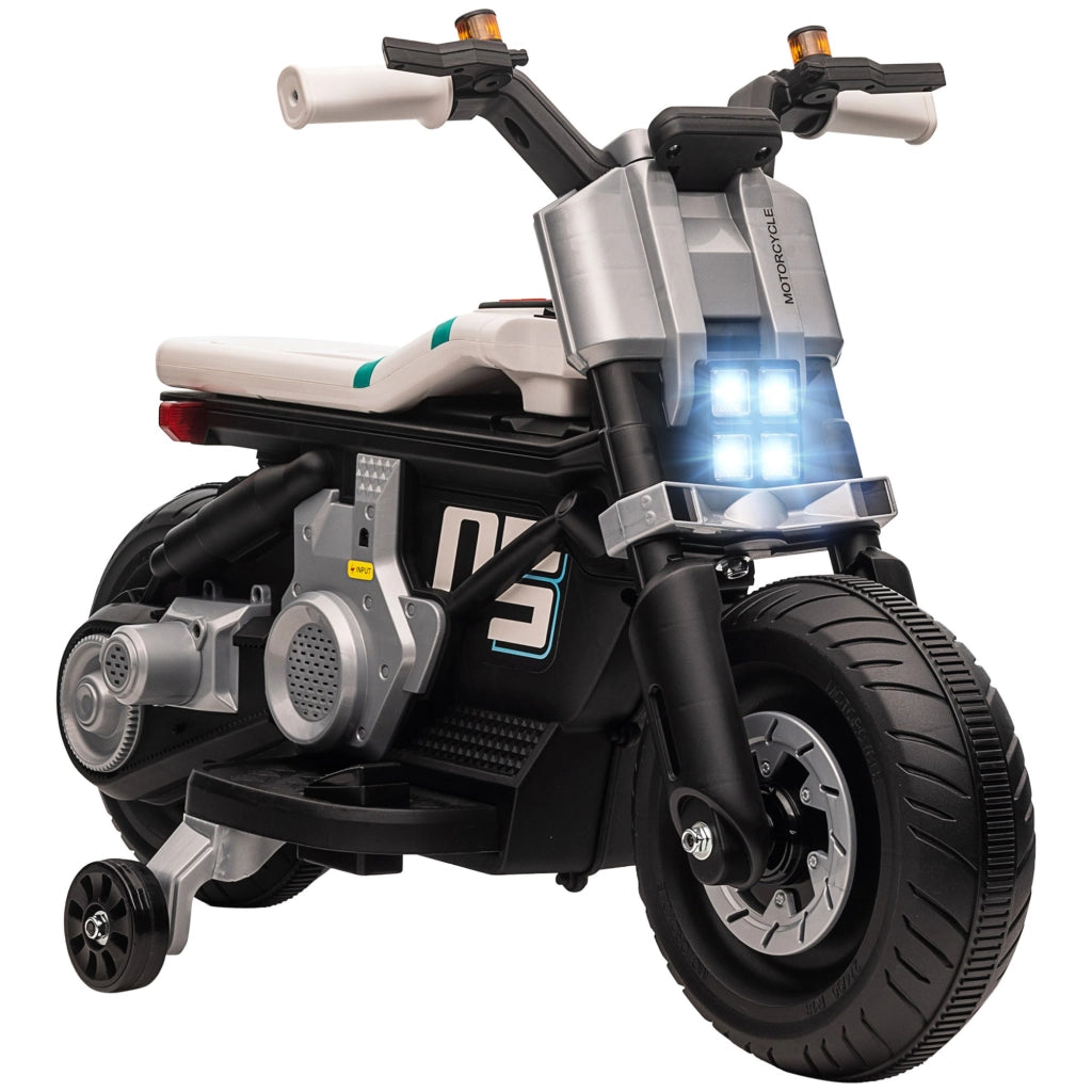 EasyComfort Moto Elettrica per Bambini 3-5 Anni in PP e Metallo con Rotelle, Clacson e Musica, 86x44x58 cm, Bianca e Nera