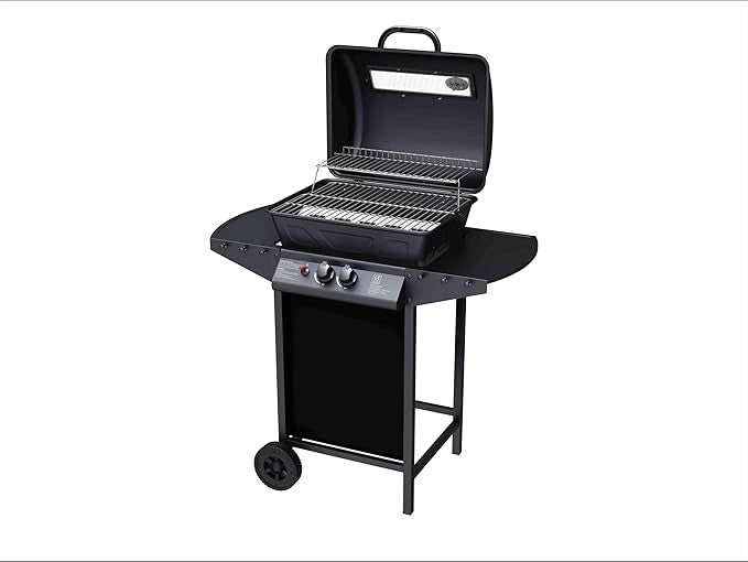 Barbecue a Gas 2 Fuochi John Fuoco Principale da 5,5 kW Accensione Piezoelettrica in Acciaio Smaltato Nero