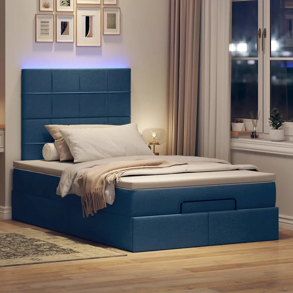 Struttura Letto Pouf con Materasso Blu 120x190 cm in Tessuto 3313995