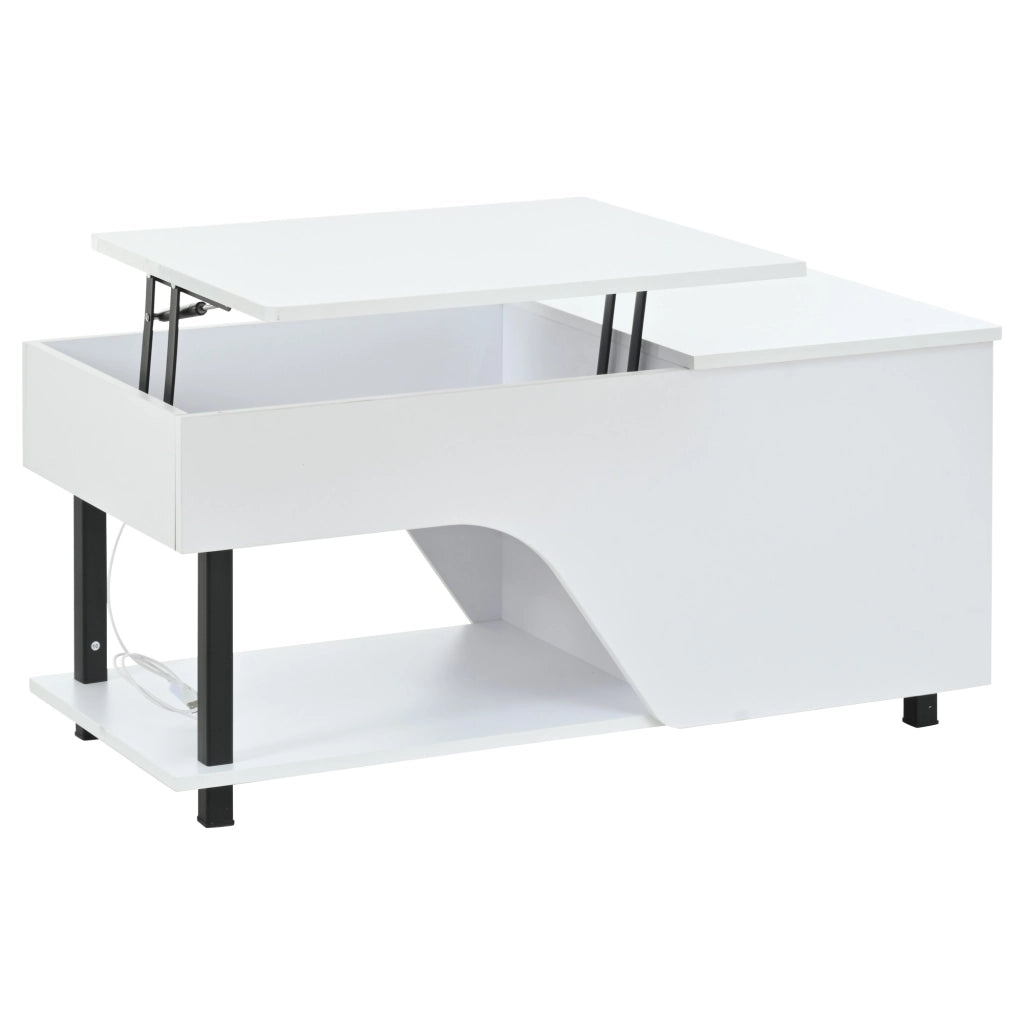 Tavolino lucido, illuminazione a LED, altezza regolabile, design traforato, 50 x 100 x 46 cm, bianco