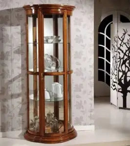 Vetrina trelune in legno massiccio di tiglio arte povera noce scuro